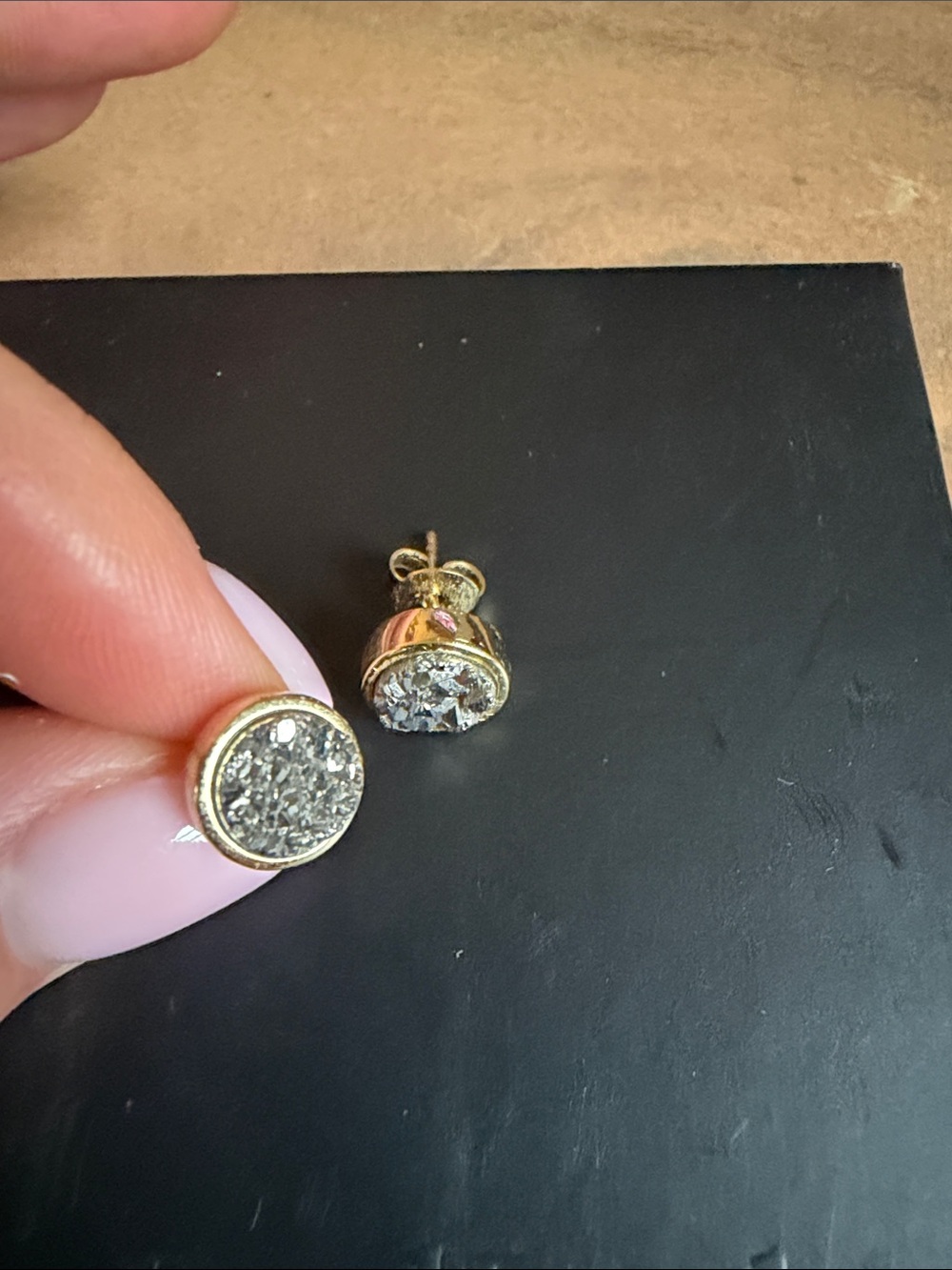 Gold-Tone Round Druzy Stud Earrings - Sparkling Gray